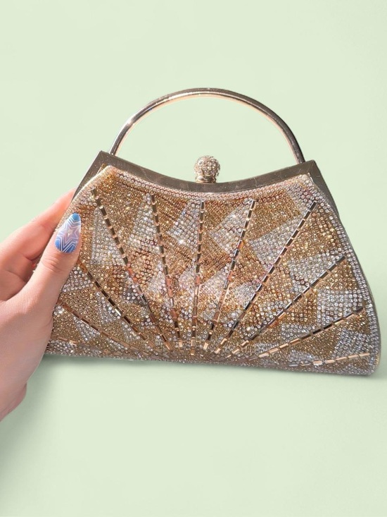 Vintage Handbags - Vintage Gold and Silver Crystal Evening Clutch